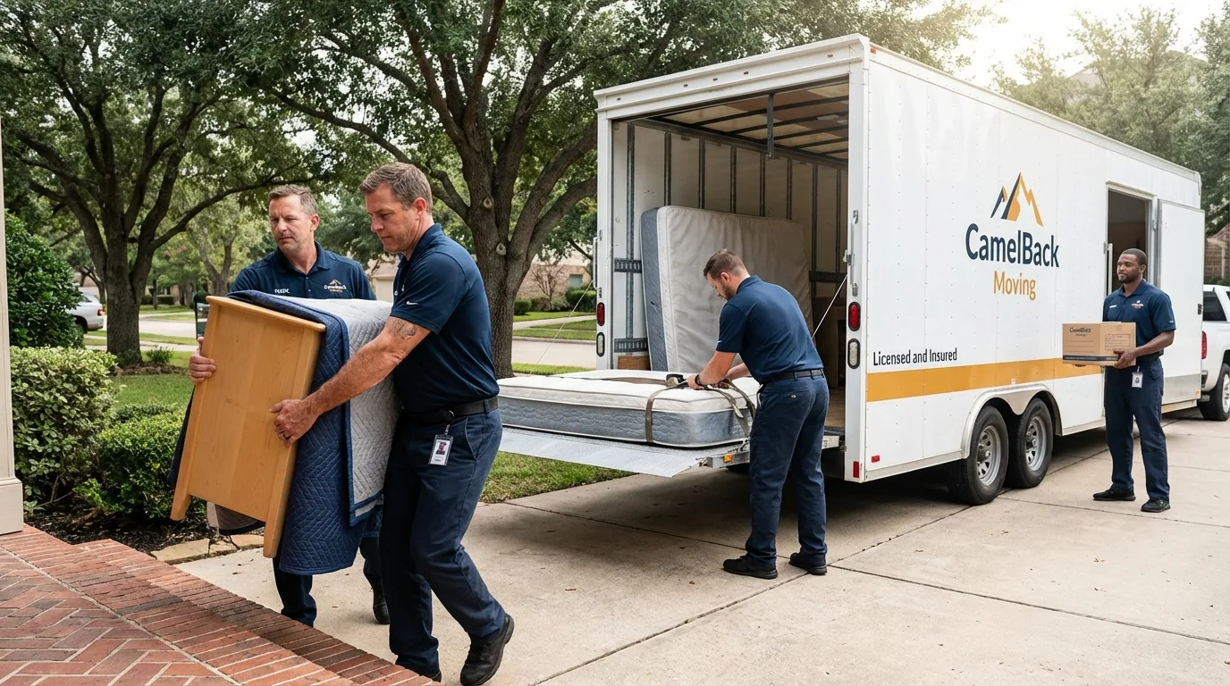 Crew loading residential truck for cross-state move from Valley Springs, CA
