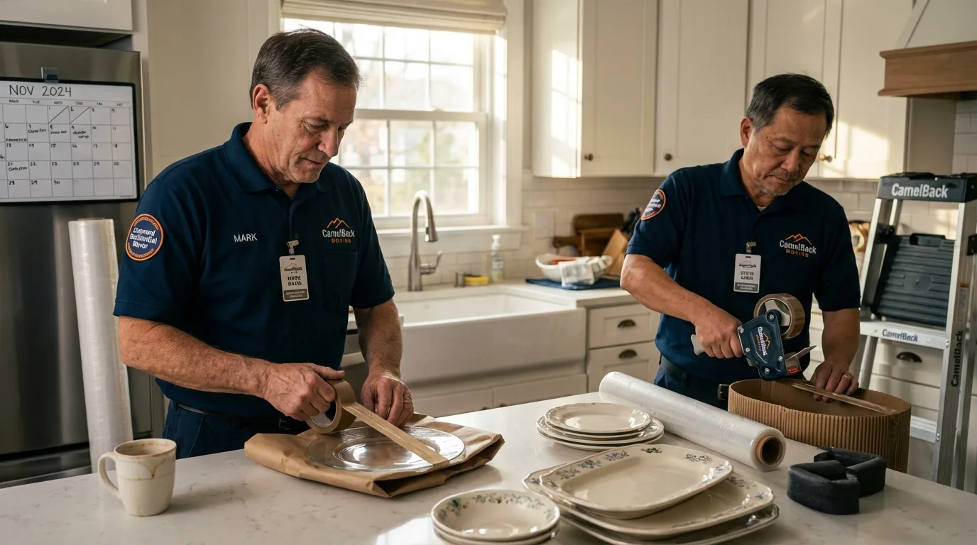Professional crew packing kitchen dishware in Valley Springs, CA