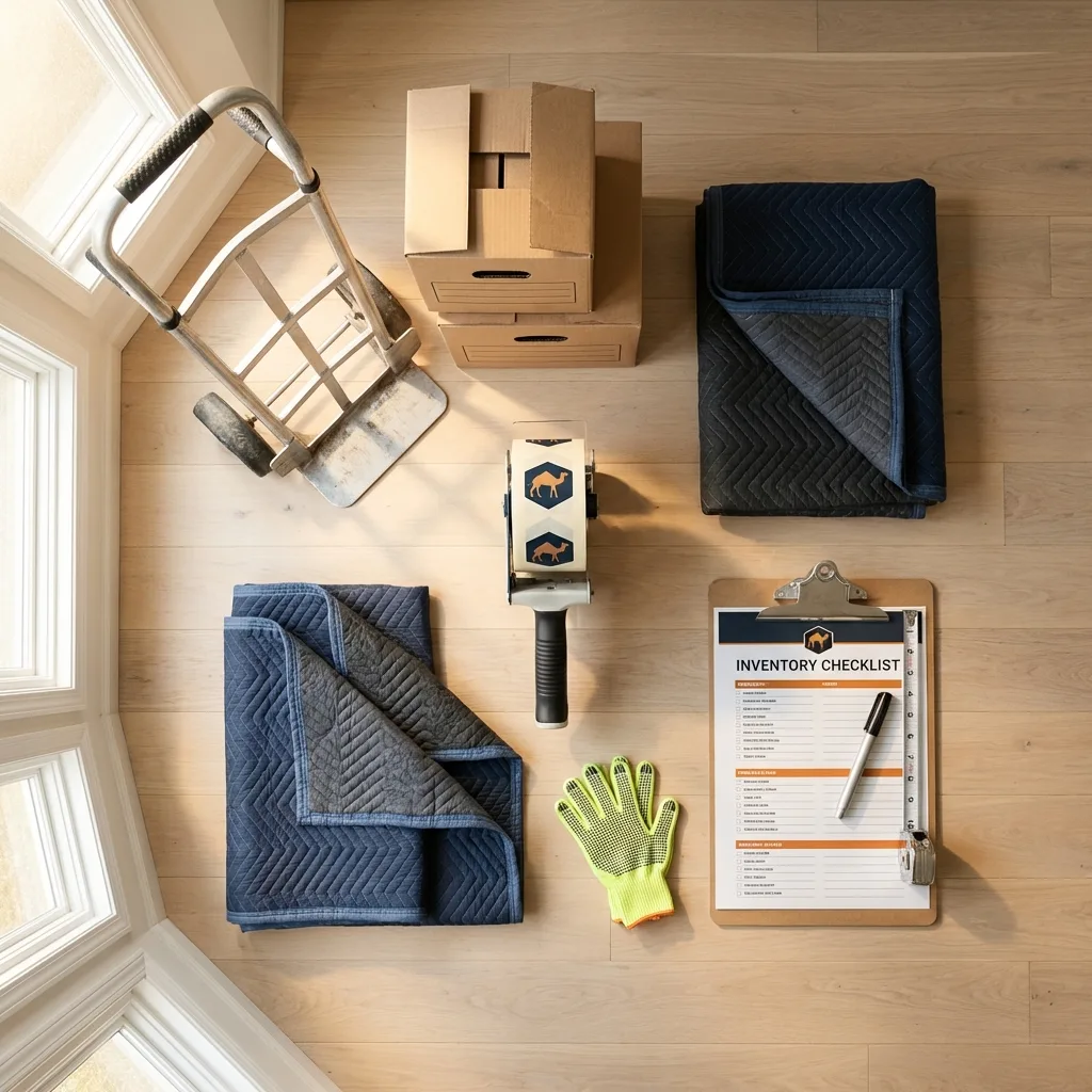 Professional moving supplies and packing materials layout for Valley Springs residential relocations